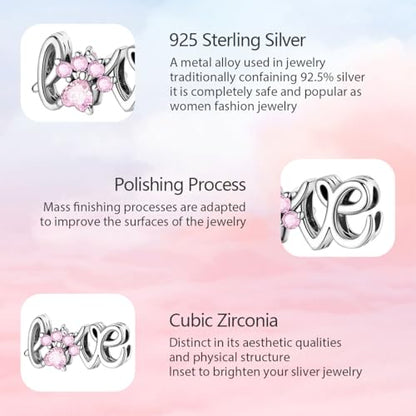 925 Sterling Silver Charms for Bracelets and Necklaces Lipstick and Perfume High Heels Dangle Pendants Heart Butterfly Bead Charms Halloween Christmas Gift for Womens - style: Cat Paw Print Letter LOVE Charm