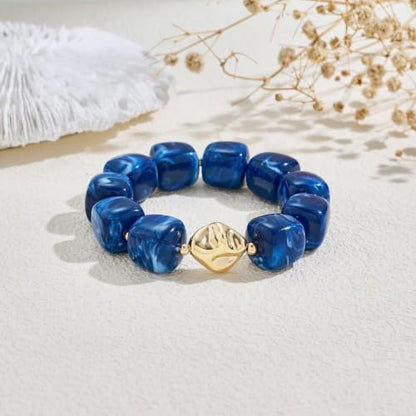 Bead Bracelet for Women Vibrant Color Resin Beads Bracelets Elastic Stretch Chunky Bracelet Boho Summer Beach Vacation Jewelry - color: Royal Blue