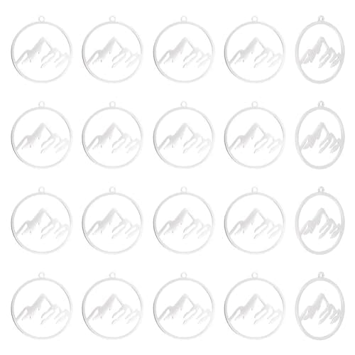 UNICRAFTALE Mountain Charms Flat Round with Mountain Dangle Pendants Stainless Steel Pendants Hypoallergenic Hollow Charms for Outdoor Lovers Hikers Skiers Climbers - style: Snow Mountain