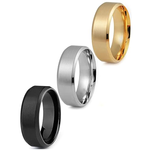 Jstyle 3Pcs Stainless Steel Rings for Mens Wedding Bands Ring Size 6-14 | 8MM Width Band Silver Gold Black Wedding Engagement Promise Ring Jewelry Gift Comfort Fit for Him