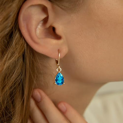 Dangle Earrings for Women Multicolor Crystal Drop Earrings Set Leverback Teardrop Earrings 925 Silver and 14K Gold Plated Hypoallergenic Fashion Cubic Zirconia Dangle Earrings Trendy Jewelry Gifts for Women - style: Teardrop Set-G 4