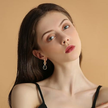 Crystals Teardrop Dangle Drop Earrings, 18K Gold Plated Hoop Earrings Zirconia Jewelry for Women Gifts - color: Black-Long