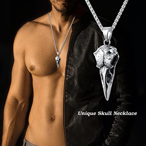 Skull Necklace for Men Stainless Steel Gothic Punk Emo Biker Necklace Jewelry for Men 60cm - style: Raven Skull