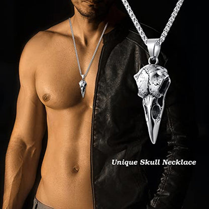 Skull Necklace for Men Stainless Steel Gothic Punk Emo Biker Necklace Jewelry for Men 60cm - style: Raven Skull
