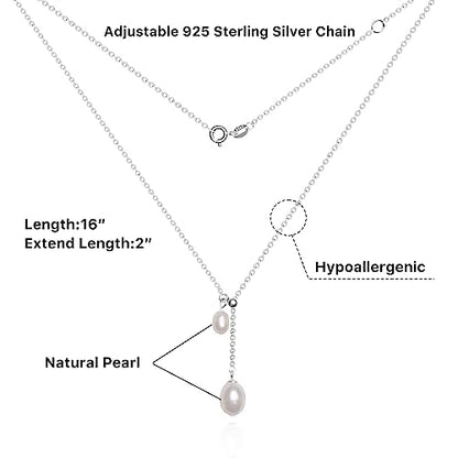 925 Sterling Silver Dainty Freshwater Cultured Pearl Choker Necklace White Genuine Real Pearl Charm Necklaces Jewelry Gifts for Her - color: Choker Y-Silver