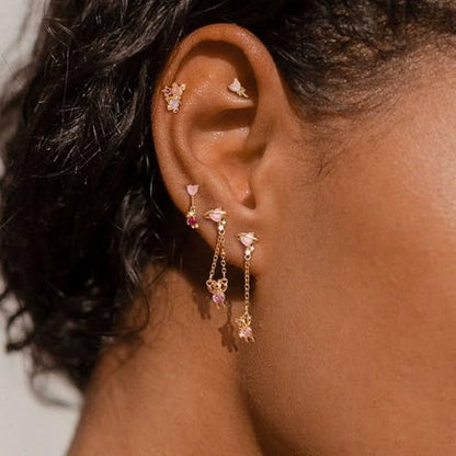 Sterling Silver Earrings Stacks for Women, Hypoallergenic Cartilage Earring | Dainty Stud Huggie Hoop Dangle Chain Earrings, 14K Gold/White Gold Plated - color: 5Pcs Dangle Pink Bear(Single Earring Not a Pair)