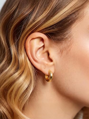 Bestyle Gold Huggies Earrings for Women Hypoallergenic 925 Sterling Silver Post Huggie Hoop Earrings Thick Lightweight Small Hoop Earrings 8/10/12/14mm - color: Gold, size: 10mm