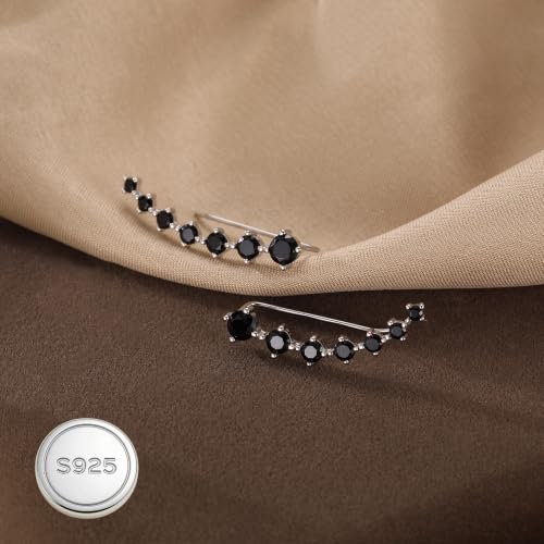 Reffeer Solid 925 Sterling Silver 7 Crystals Cuff Earrings Climber for Women Crawler Earrings Wraps - color: E-Black CZ