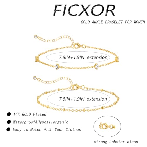 Gold Ankle Bracelets for Women,Dainty 14K Gold Plated Anklets for Women Waterproof Herringbone Beaded Satellite Anklets Set Layered Anklet Bracelets for Women Gold Jewelry Gift - color: Set 8