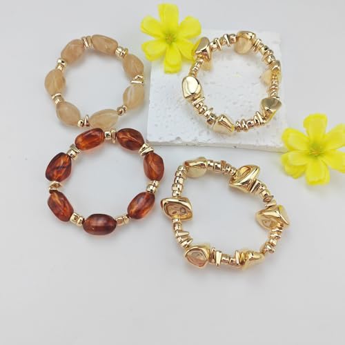YBMYCM Summer Beach Beaded Chunky Bracelets for Women, Acrylic Beads Stretch Bracelet Jewelry Set Trendy Statement Resin Bead Bangle for Women - style: 4PCS K