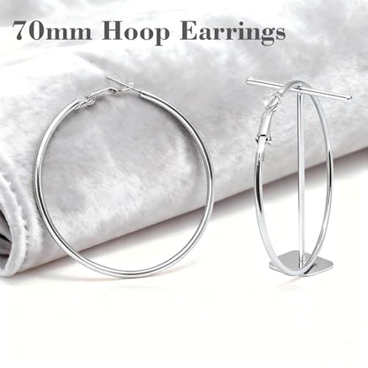 1 Pairs 60/70mm Silver 14K Gold Rose Gold Hoop Earrings for Women Hypoallergenic Stainless Steel Lightweight Big Hoops Shiny Dangle Earrings Trendy Jewelry Gifts - color: 70mm-Silver Hoop Earrings