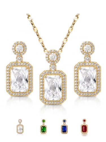2pcs Cubic Zirconia Wedding Jewelry Sets for Women - Elegant CZ Necklace and Earrings Set with 18K Gold Plated Chain Jewelry Perfect as Special Occasion Gift - color: White