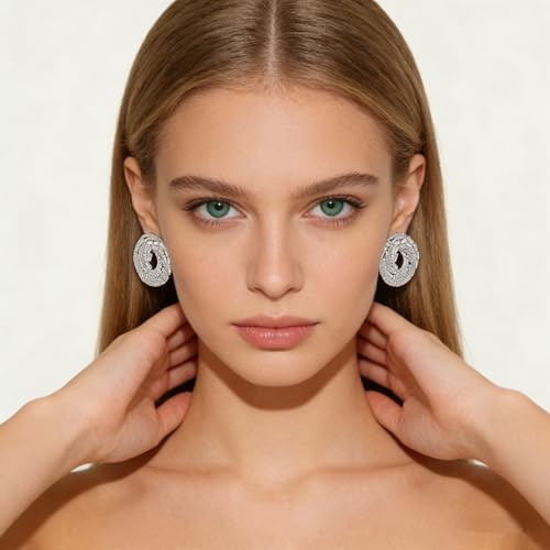 Rhinestone Earrings Dangling for Women Sparkly Silver Dangle Earrings Girls Long Chandelier Earrings Tassel Lightweight Ear Studs Cubic Zirconia (KE001S-W) - color: CZ Oval YXE065S