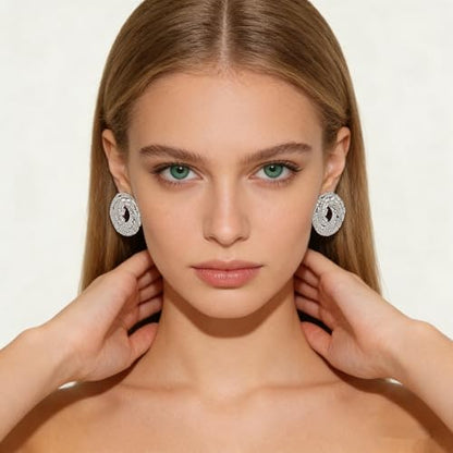 Rhinestone Earrings Dangling for Women Sparkly Silver Dangle Earrings Girls Long Chandelier Earrings Tassel Lightweight Ear Studs Cubic Zirconia (KE001S-W) - color: CZ Oval YXE065S