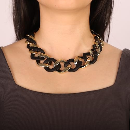 Punk Chunky Mixed Color Cuban Chain Necklace Acrylic Link Chain Lightweight Chain Curb Choker for Women - color: Black Gold
