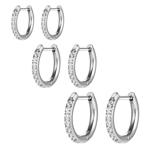 AOEDEJ G23 Titanium Black/Steel Gray/Gold Hoop Earrings 18G Small Huggie Hoop Earrings 8mm/10mm/12mm Cartilage for Sensitive Ears for Multiple Piercing Cartilage Hoop Earring Stack Jewelry - style: D-CZ-Silver-8+10+12