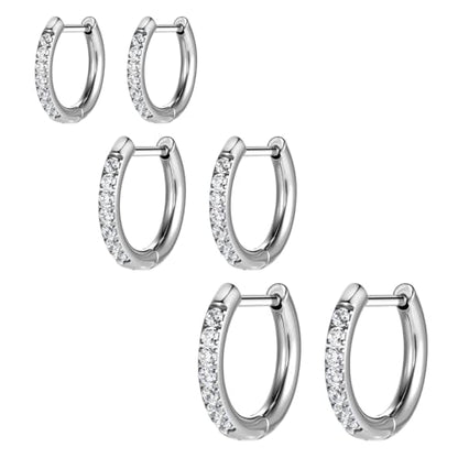 AOEDEJ G23 Titanium Black/Steel Gray/Gold Hoop Earrings 18G Small Huggie Hoop Earrings 8mm/10mm/12mm Cartilage for Sensitive Ears for Multiple Piercing Cartilage Hoop Earring Stack Jewelry - style: D-CZ-Silver-8+10+12