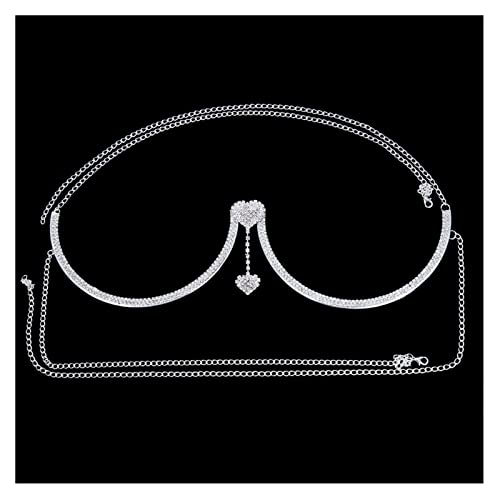 Rhinestone Chest Bracket Chain Trendy Crystal Heart Pendant Bra Chain Sexy Bikini Body Chain Jewelry for Women - color: Silver