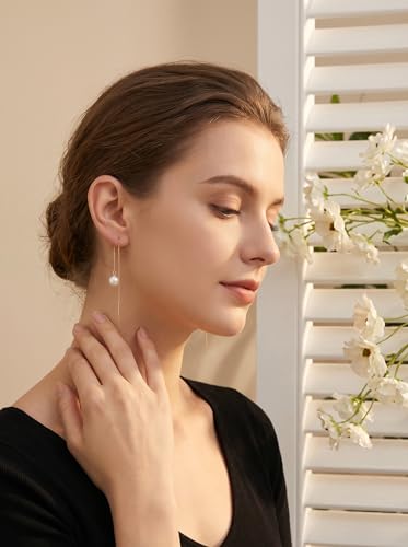 Pearl Dangle Earrings for Women, Threader Earrings Long Drop Earrings, Dainty Hoop Earrings Hypoallergenic Tassel Ear Chain for Wedding Jewelry Gifts - color: Pearl Threader Earrings