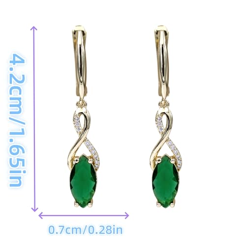 18K Gold Plated Flower Dangle Earrings for Women, Hypoallergenic Cubic Zirconia Earrings, Elegant CZ Drop Earrings, Statement Jewelry Gifts Party Fashion - style: OBS7523-GreenCatEye