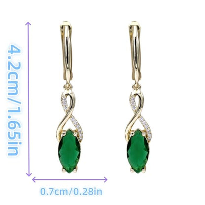 18K Gold Plated Flower Dangle Earrings for Women, Hypoallergenic Cubic Zirconia Earrings, Elegant CZ Drop Earrings, Statement Jewelry Gifts Party Fashion - style: OBS7523-GreenCatEye