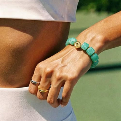 Bead Bracelet for Women Vibrant Color Resin Beads Bracelets Elastic Stretch Chunky Bracelet Boho Summer Beach Vacation Jewelry - color: Lake Blue
