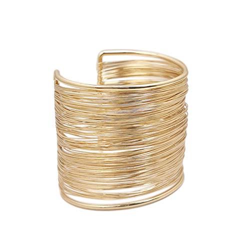 COLORFUL BLING Punk Alloy Hollow Geometric Smooth Polished Gold Hoop Open Cuff Wide Bracelet Bangle Wrist Jewelry for Women Lady - color: 3pcs gold short