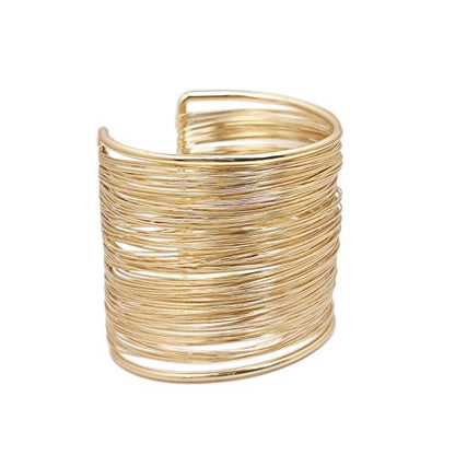 COLORFUL BLING Punk Alloy Hollow Geometric Smooth Polished Gold Hoop Open Cuff Wide Bracelet Bangle Wrist Jewelry for Women Lady - color: 3pcs gold short
