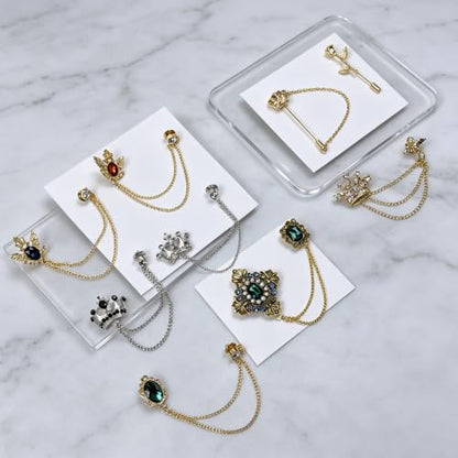9PCS Men's Brooch Suit Pin with Chains Suit Tuxedo Accessory for Men | Crystal Rhinestone Crown Hanging Chain Brooch with Stone Detailing