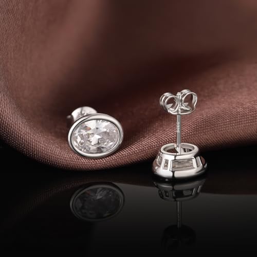 Brilliant Heart-cut/Oval-cut/Trillion-cut/Cushion-cut/Emerald-cut/Marquise-cut Stud, 925 Sterling Silver Cubic Zirconia Stud Earrings for Women Men - style: M-Bezel oval cut-silver