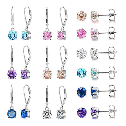 Multicolor Crystal Dangle Studs Earrings Set for Women 925 Silver Hypoallergenic Dangle Earrings Leverback Drop Earring Fashion Cubic Zirconia Leverback Stud Earring Sets Trendy Cubic Zirconia Jewelry Gifts for Women - style: 12-S
