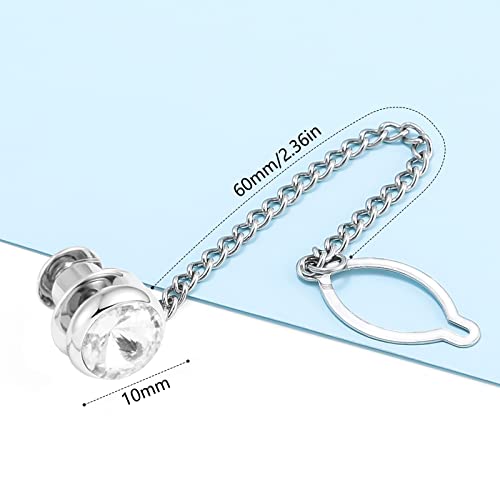 Tie Pins for Men Silver Tie Pins with Chain, Tie Tack Pins Brooch Personalized Wedding Business Gifts - color: White crystal