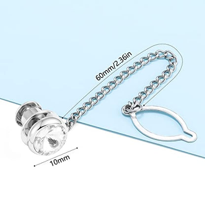 Tie Pins for Men Silver Tie Pins with Chain, Tie Tack Pins Brooch Personalized Wedding Business Gifts - color: White crystal