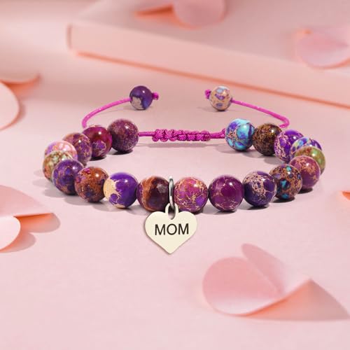 Mothers Day Gifts for Women, Natural Stone Beaded Bracelet Jewelry Birthday Gifts for Mom Grandma Aunt Mother in Law Nana Boyfriend Mom - color: Emperor's stone