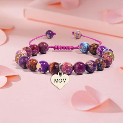 Mothers Day Gifts for Women, Natural Stone Beaded Bracelet Jewelry Birthday Gifts for Mom Grandma Aunt Mother in Law Nana Boyfriend Mom - color: Emperor's stone
