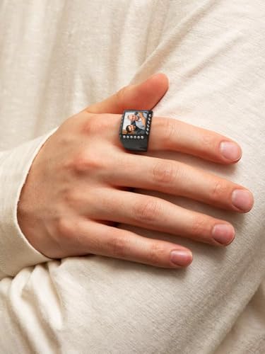 FindChic Customized Signet Photo Rings Square/Heart/Round Chunky Band Ring Stainless Steel/18K Gold Plated/Black Size 7 to 14 Personalized Jewelry for Men Women, Send Gift Box - color: 01. square (black)
