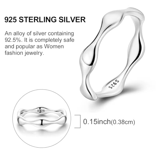 Hapour 925 Sterling Silver Ring for Women, Simple Statement Eternity Rings Modern Geometric Everyday Unique Wedding Band Stackable Rings 6-9 - color: Silver