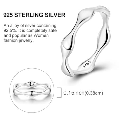 Hapour 925 Sterling Silver Ring for Women, Simple Statement Eternity Rings Modern Geometric Everyday Unique Wedding Band Stackable Rings 6-9 - color: Silver