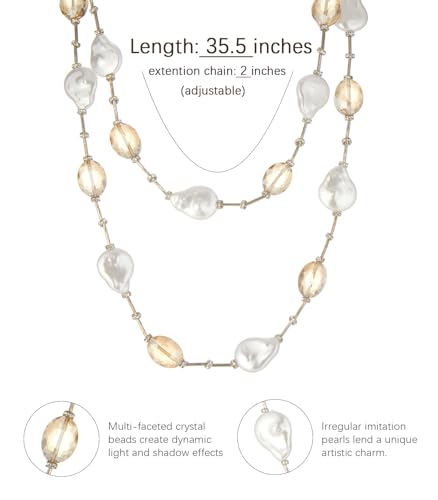 Errally Long Pearl Necklace and Earring Set Layered Pearl Beaded Necklaces for Women White Costume Jewelry Sets Gifts for Mom - color: 14-Champagne