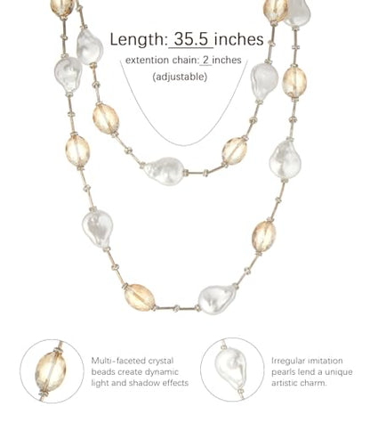 Errally Long Pearl Necklace and Earring Set Layered Pearl Beaded Necklaces for Women White Costume Jewelry Sets Gifts for Mom - color: 14-Champagne