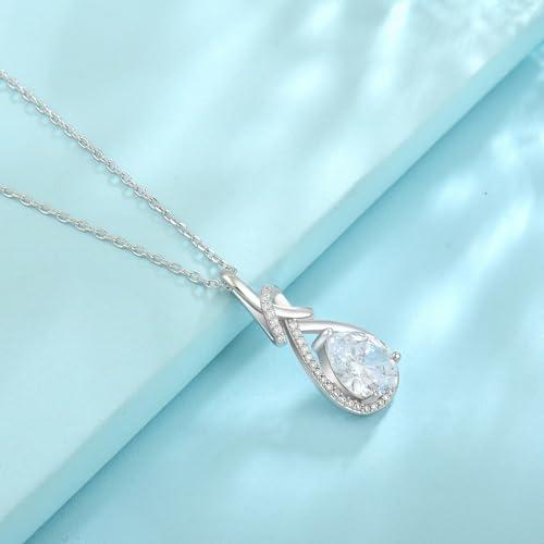 Infinity Teardrop Necklace Silver Tone Pendant Birthstone Jewelry for Women - color: Clear White