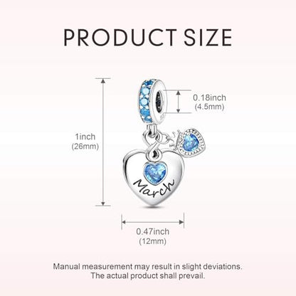BLUELUNE Birthstone Charms, 925 Sterling Silver Dangle Charm with 5A Cubic Zirconia for Bracelets or Necklaces, Birthday, Mother's Day Present for Women - color: March