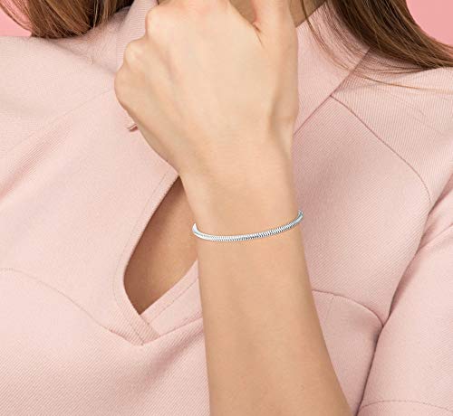Savlano 925 Sterling Silver Solid Italian Round Diamond Cut Flexible Snake Chain Bracelet With Gift Box For Women & Men - Made in Italy - style: 3mm