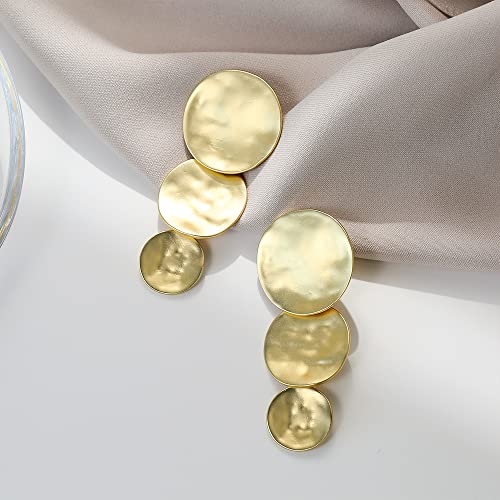 Matte Gold Silver Geometry Clip On Earrings for Women Retro Drop Clip Earrings for Women - style: 3 gold discs
