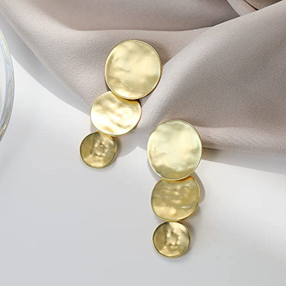 Matte Gold Silver Geometry Clip On Earrings for Women Retro Drop Clip Earrings for Women - style: 3 gold discs
