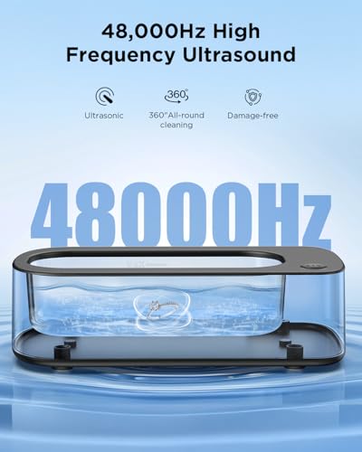 Ultrasonic Jewelry Cleaner Machine: 48KHz Ultra Sonic Cleaner for Jewelry,Eyeglass,Rings,Watch Band,Dentures,with Dual Cleaning Modes,350ML 304 Stainless Steel Tank,Gift for Wife,Mom,Daughter