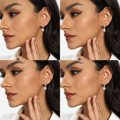 2-4 Pairs Dangle Drop Earrings for Women, 18K Gold Plated Cubic Zirconia Drop Dangle Huggie Hoop Earrings CZ Teardrop Hypoallergenic Jewelry - color: White Gold