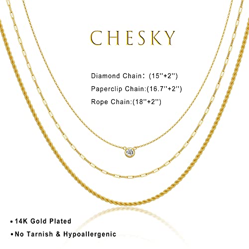 CHESKY 14K Gold Plated Layered Chain Necklace for Women | Trendy Cuban Link Chain, Chunky Paperclip Chain, Toggle Clasp Necklace, Fashion Gold Jewelry, Daily Gift for Women - style: Diamond/Paperclip/Rope