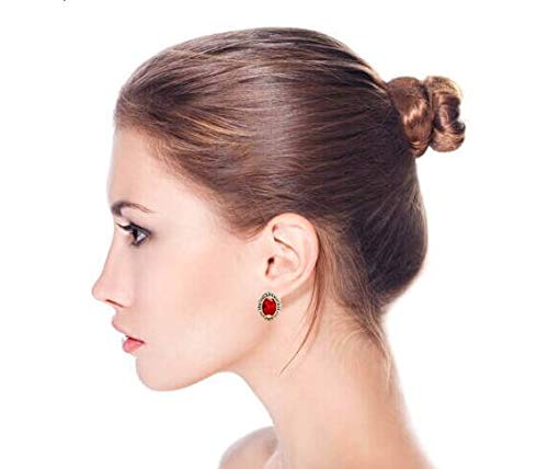 Bali Button Style Two Tone Red Blue Brown Crystal Oval Clip-On Earrings - color: Red