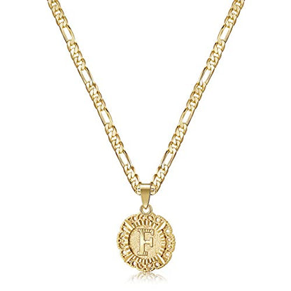 KissYan Initial Necklaces for Women, 14K Gold Plated Round Letter Pendant Capital Monogram Necklace Alphabets from A-Z Figaro Chain Jewelry - color: Gold, style: F